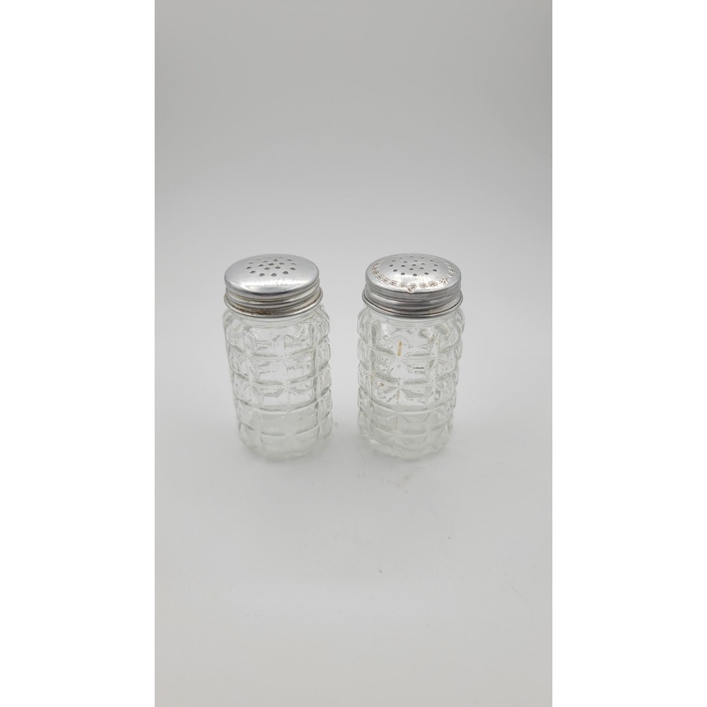 Vintage Waffle Anchor Hocking Salt & Pepper Shakers. Aluminum Tops. MCM
